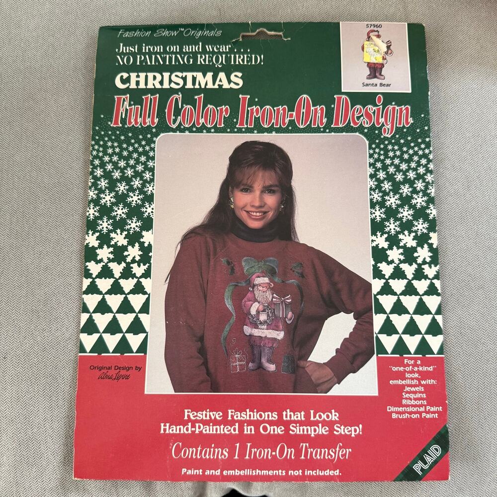 Vintage Christmas Santa Bear Full Color Iron-On Transfer Fashion Show Originals